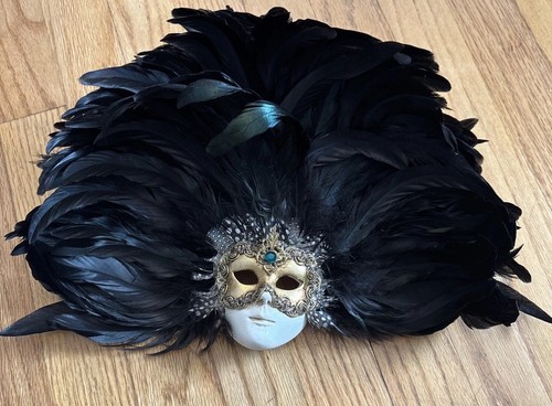 Maschera veneziana piume nere - maschera,